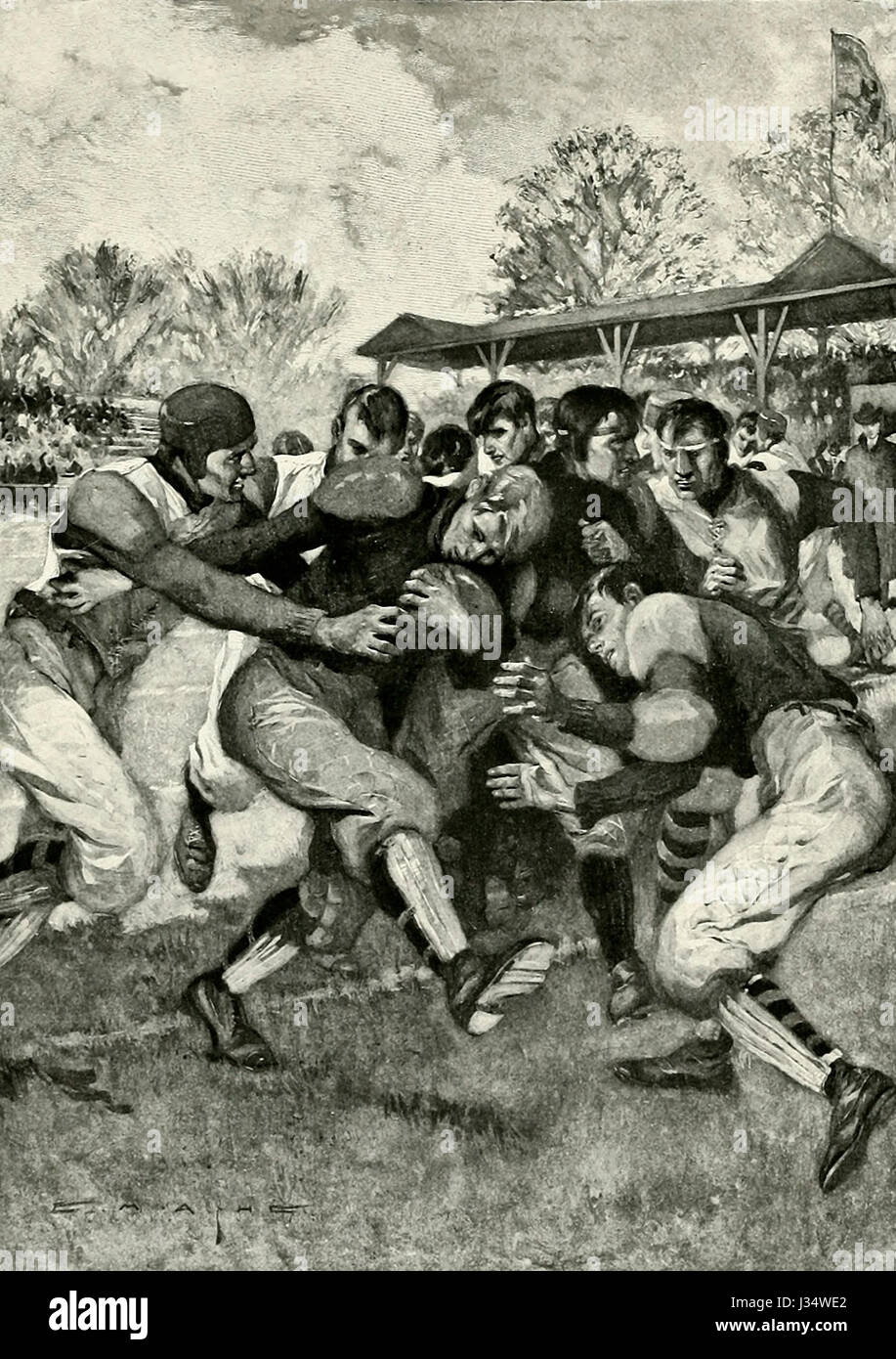 Vintage College Football Game, circa 1887 Stock Photo