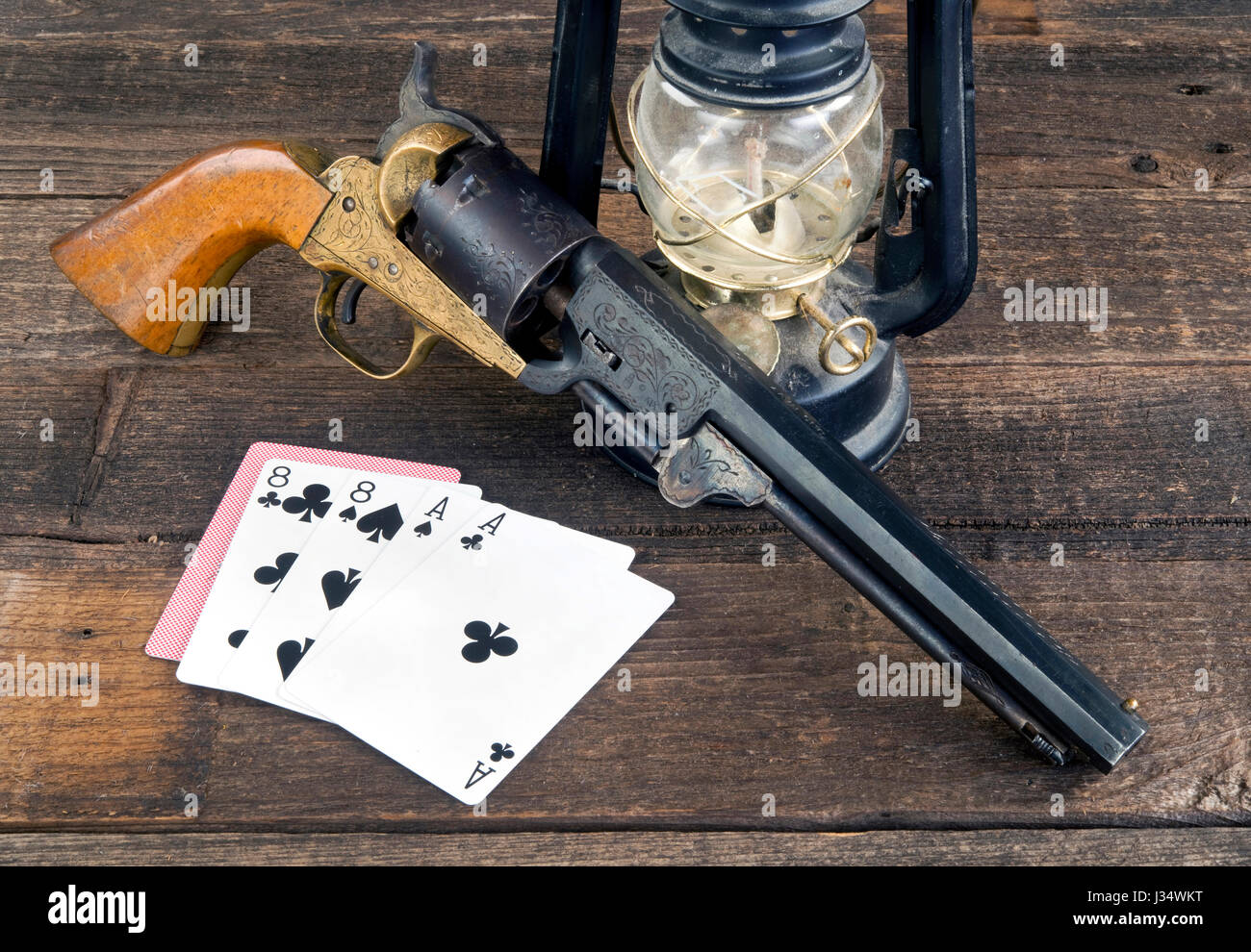 Dead man's hand , ace's and eights in the old wild west Stock Photo - Alamy