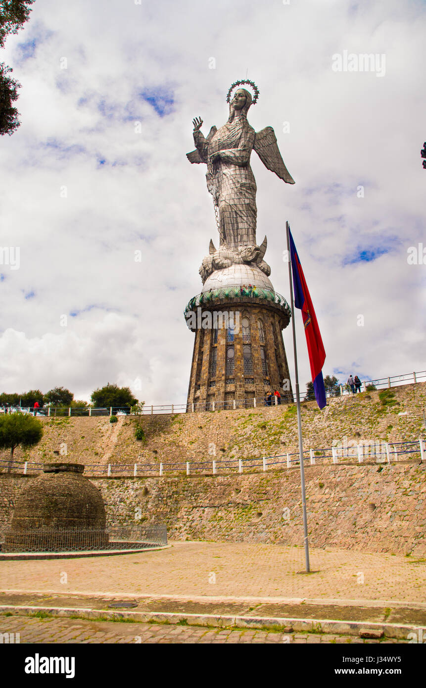 QUITO, ECUADOR- MARCH 23, 2017: Monument to the Virgin Mary is located on top of El Panecillo and is visible from most of the city of Quito, Ecuador Stock Photo