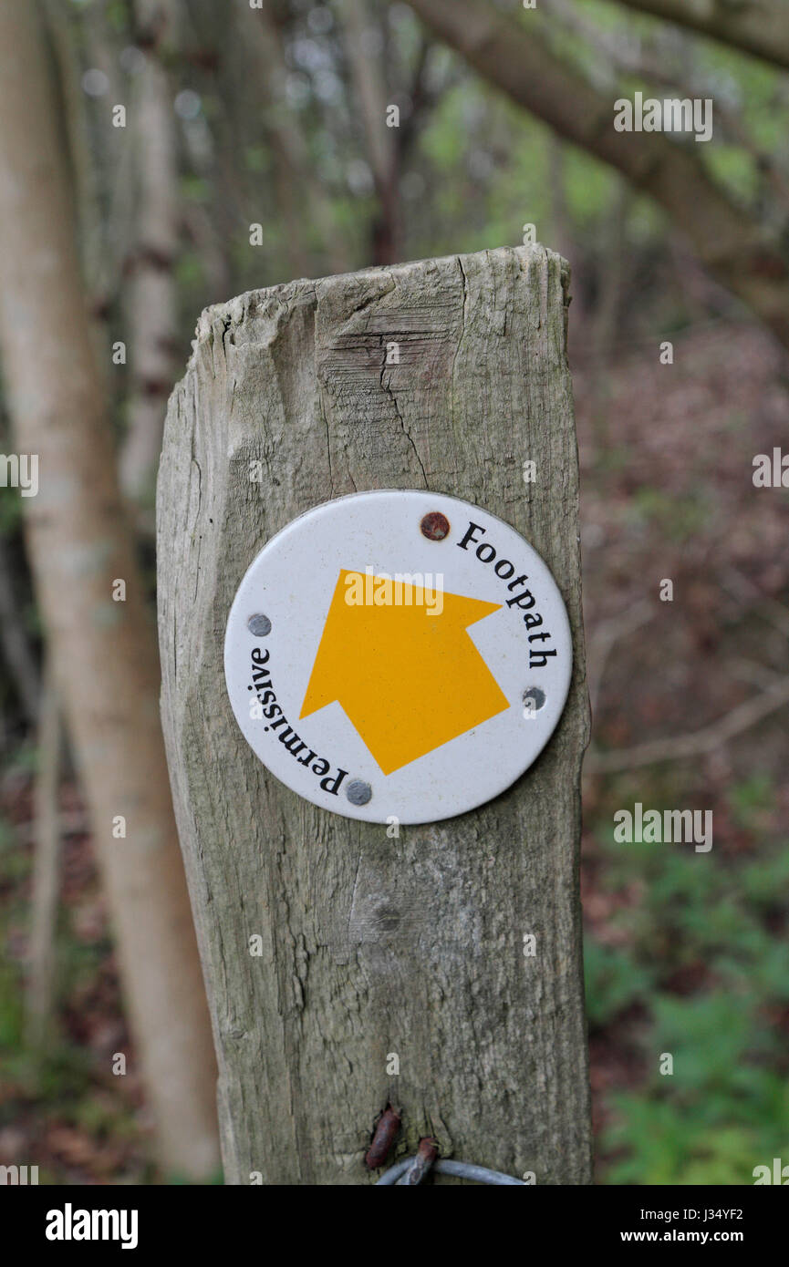 A permissive footpath sign on a post near Wendover, Bucks, UK. Stock Photo