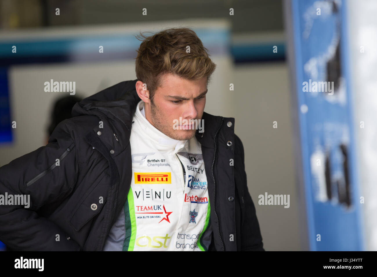Seb Morris Racing Driver Seb Morris in pit lane at Rockingham Speedway during British GT Stock ...