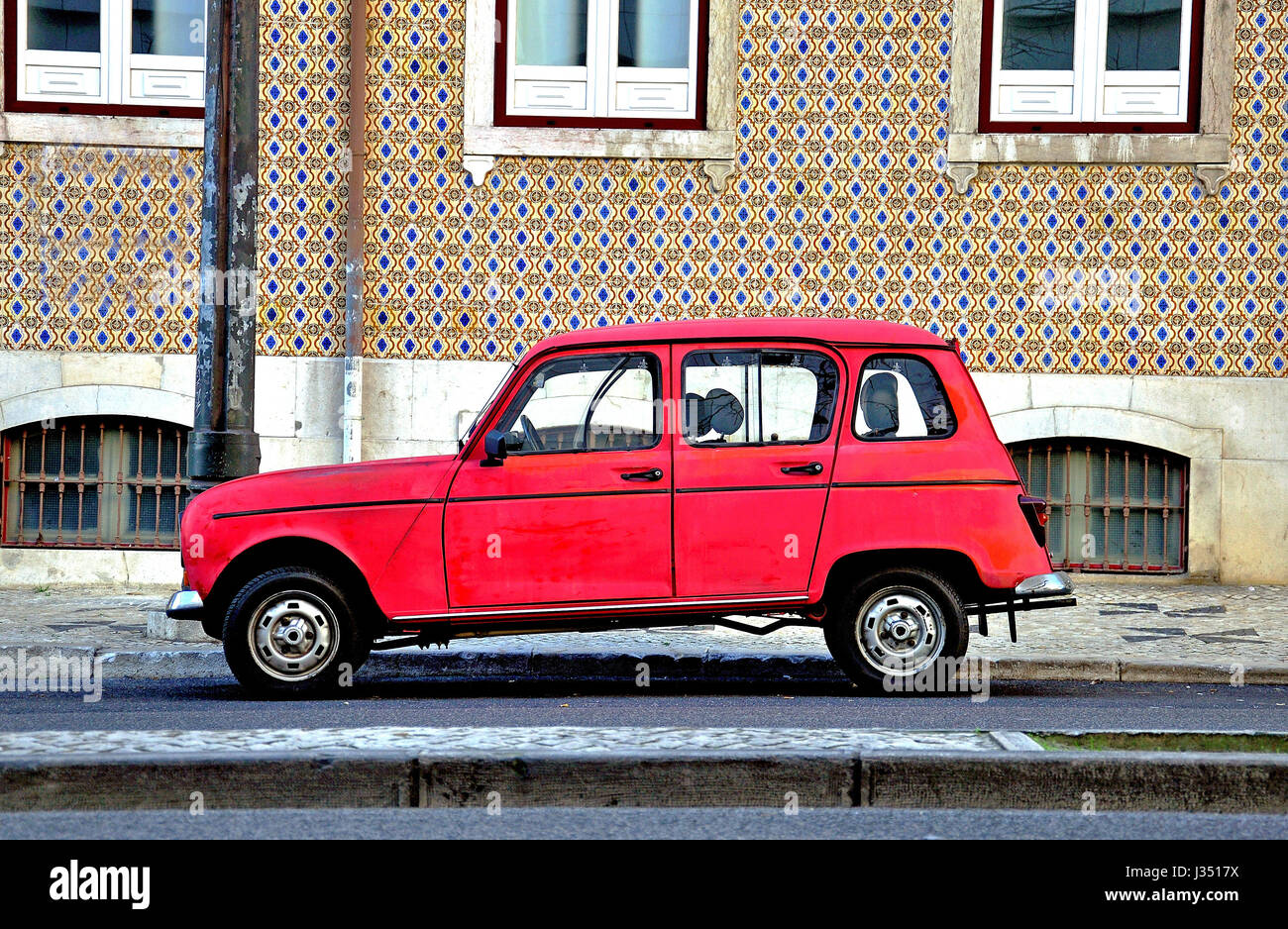 Old fashioned car in the street of Lisbon, Portugal Stock Photo