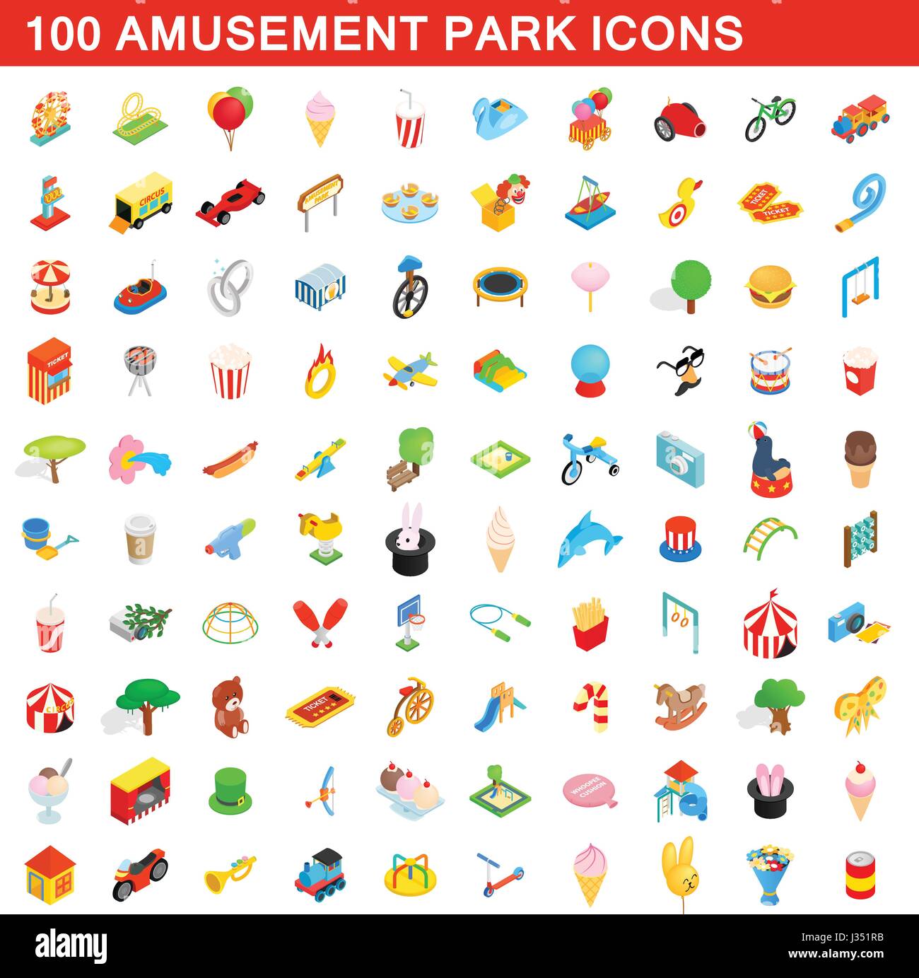 100 amusement park icons set, isometric 3d style Stock Vector Image ...