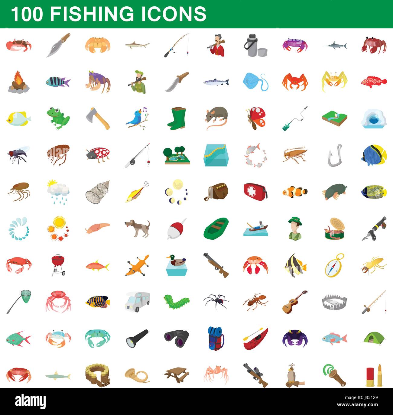 100 fishing icons set, cartoon style Stock Vector Image & Art - Alamy