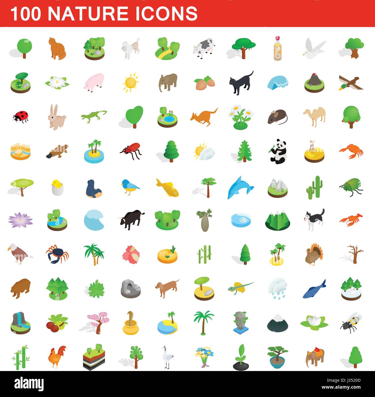 100 nature icons set, isometric 3d style Stock Vector Image & Art - Alamy