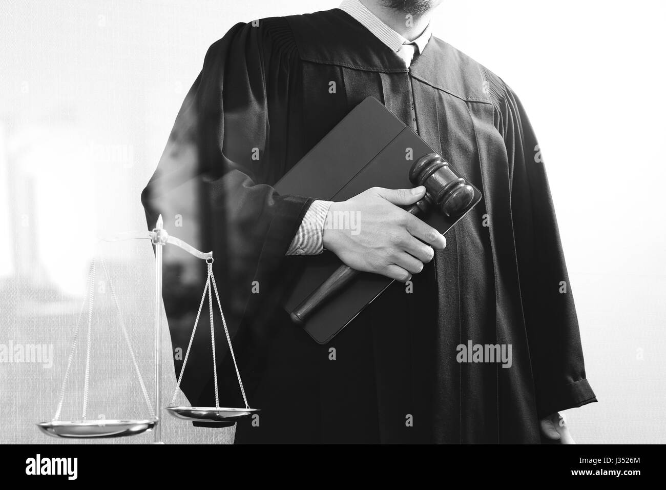 justice and law concept.Male judge in a courtroom with the gavel and