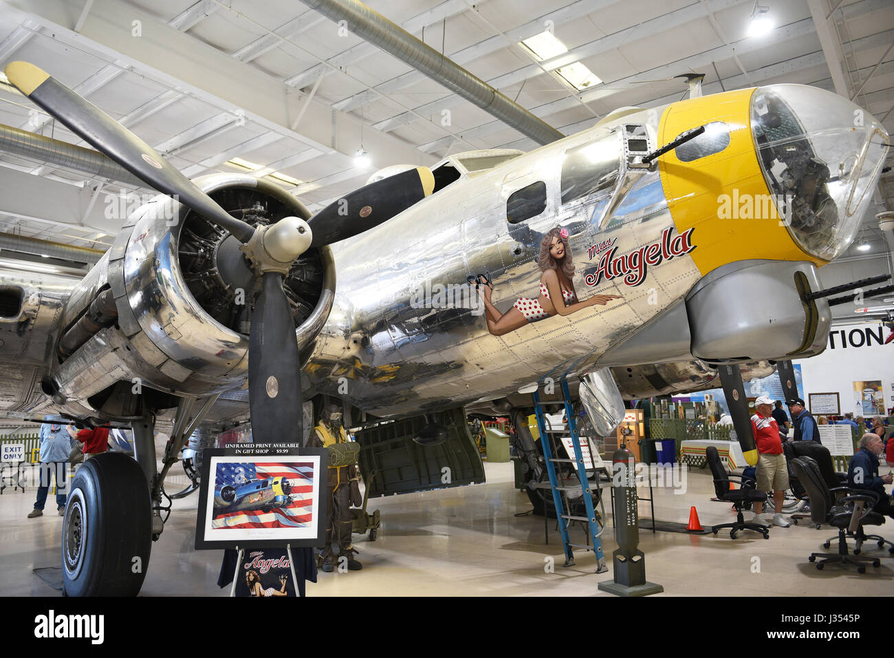 PALM SPRINGS, CALIFORNIA - MARCH 24, 2017: B-17 Flying Fortress Miss Angela. B-17s operated in all theaters of World War II. They were used by the US. Stock Photo