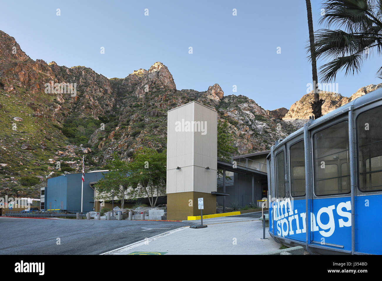 PALM SPRINGS, CA - MARCH 25, 2017: Palm Springs Aerial Tramway Valley Station. Since 1963 nearly 18 million people have traveled the 10-minute, 2.5-mi Stock Photo