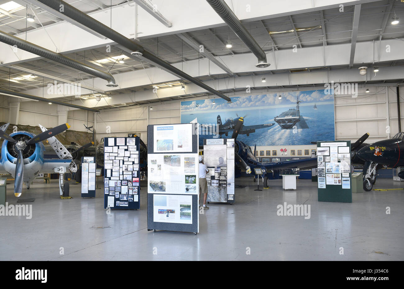 PALM SPRINGS, CA - MARCH 24, 2017: Palm Springs Air Museum, Hangar exhibits with vintage plane at the Palm Springs Air Museum. Stock Photo