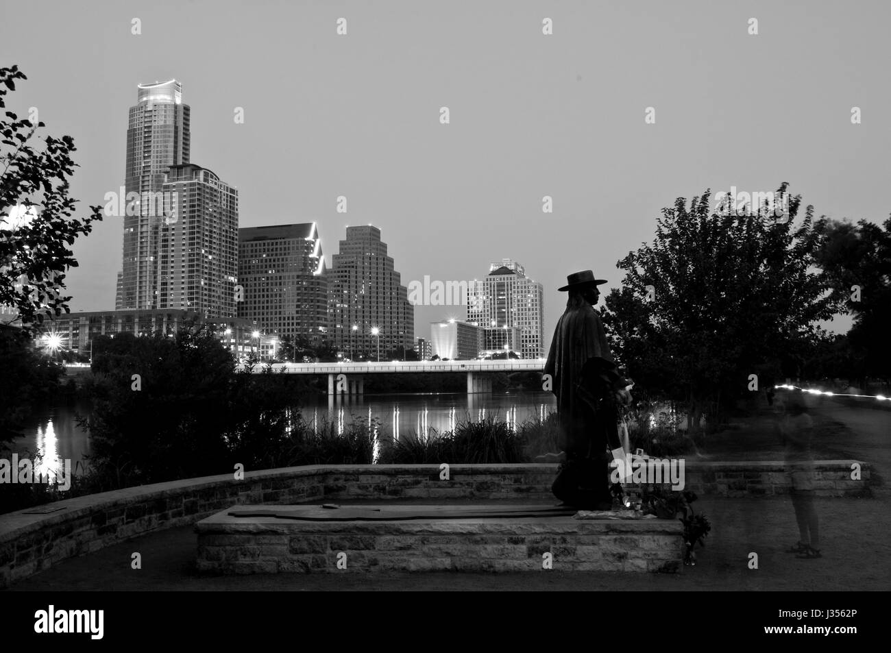 Stevie Ray Vaughn Memorial and Austin Skyline, 2010 Stock Photo