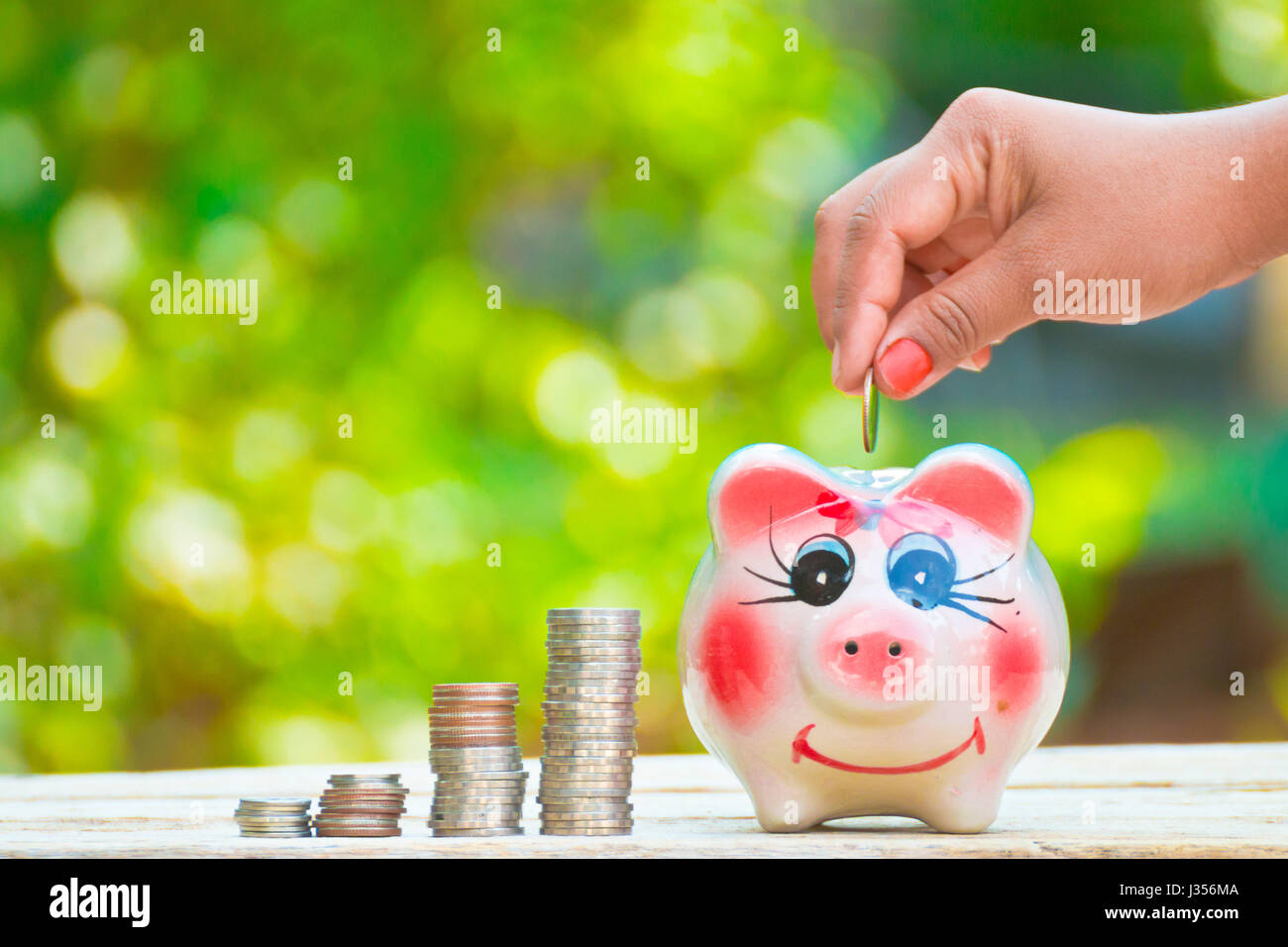 Start saving money. For the future savings concept Using the left