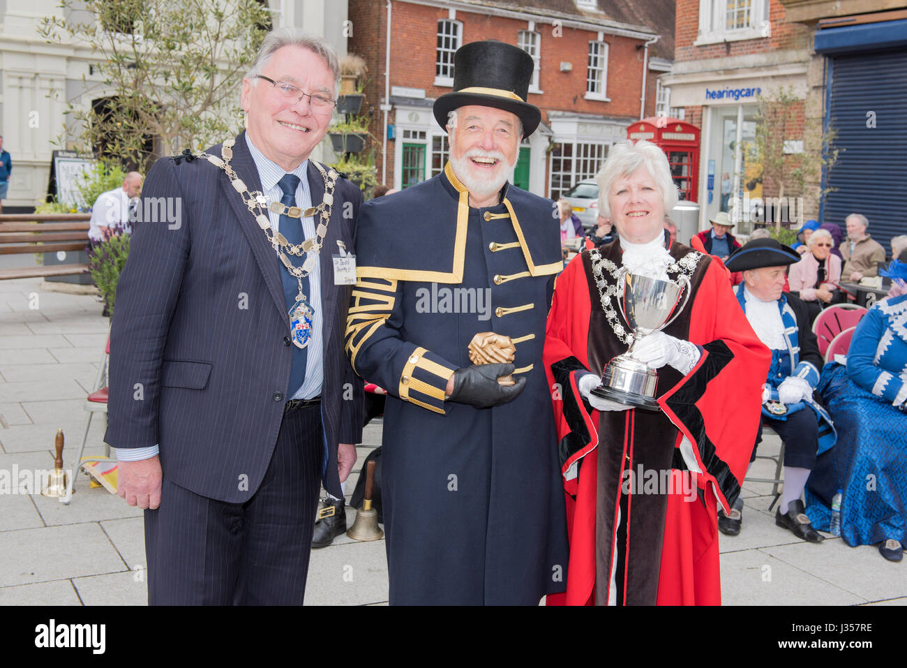 Winner Best Dressed Town Crier - Peter White. Awards presented by Mayor of Wimborne Councillor Sue Cook and Chairmen for East Dorset District Council  Stock Photo