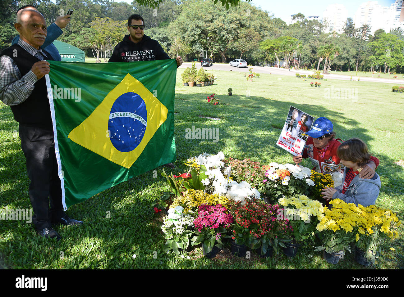 Fans visit the tomb of pilot Ayrton Senna at the . Today completes 23
