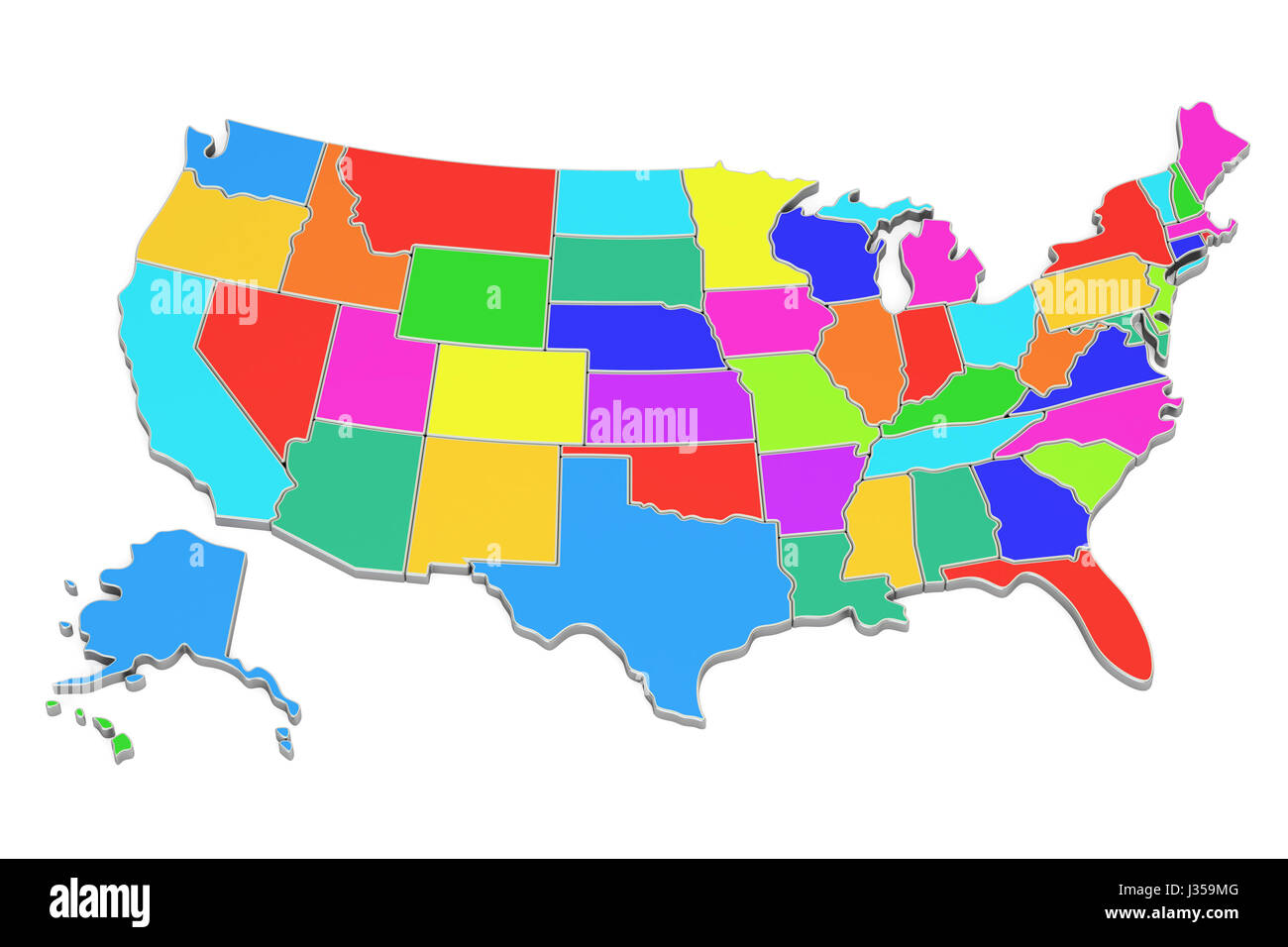 Colored United States Of America Map 3d Rendering Isolated On