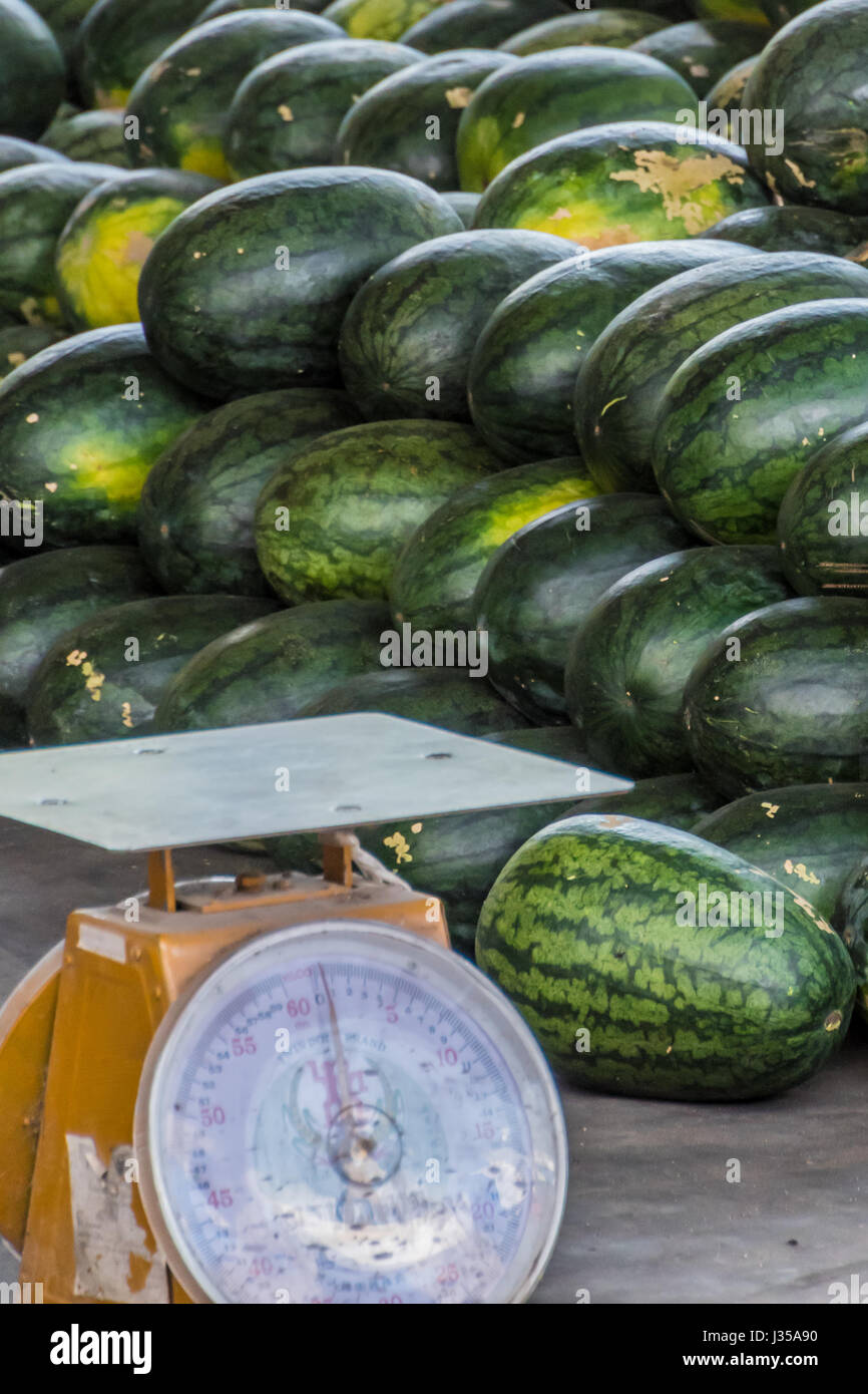 Watermelons sold on street market in Thailand Stock Photo Alamy