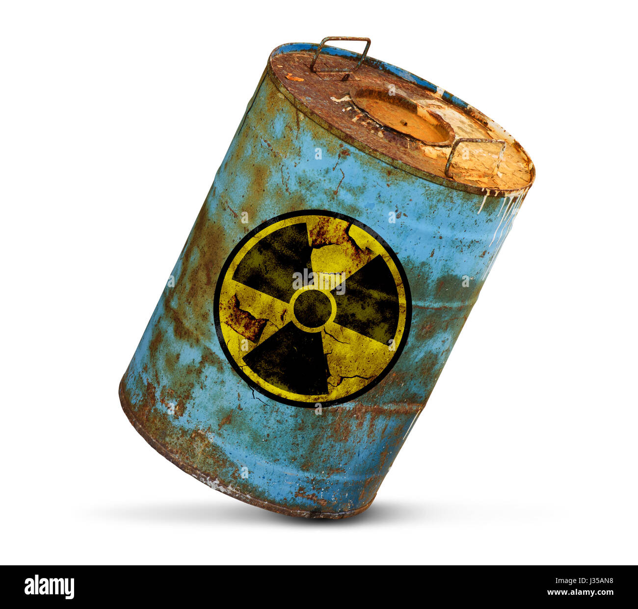 radioactive pollution concept. Dirty barrel isolated on white background Stock Photo