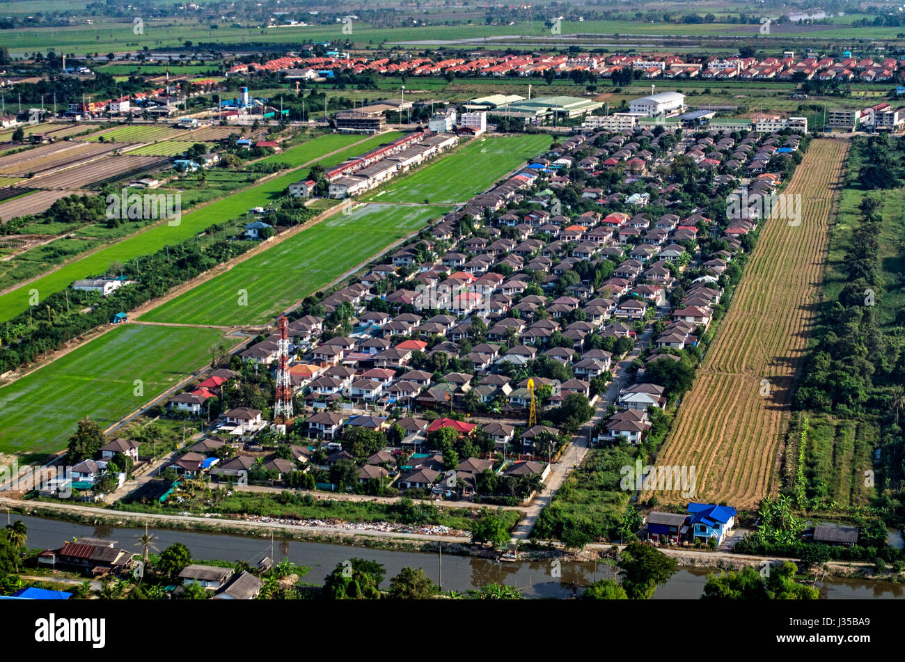 Land Development and Housing Aerial Photography in Thailand Stock Photo