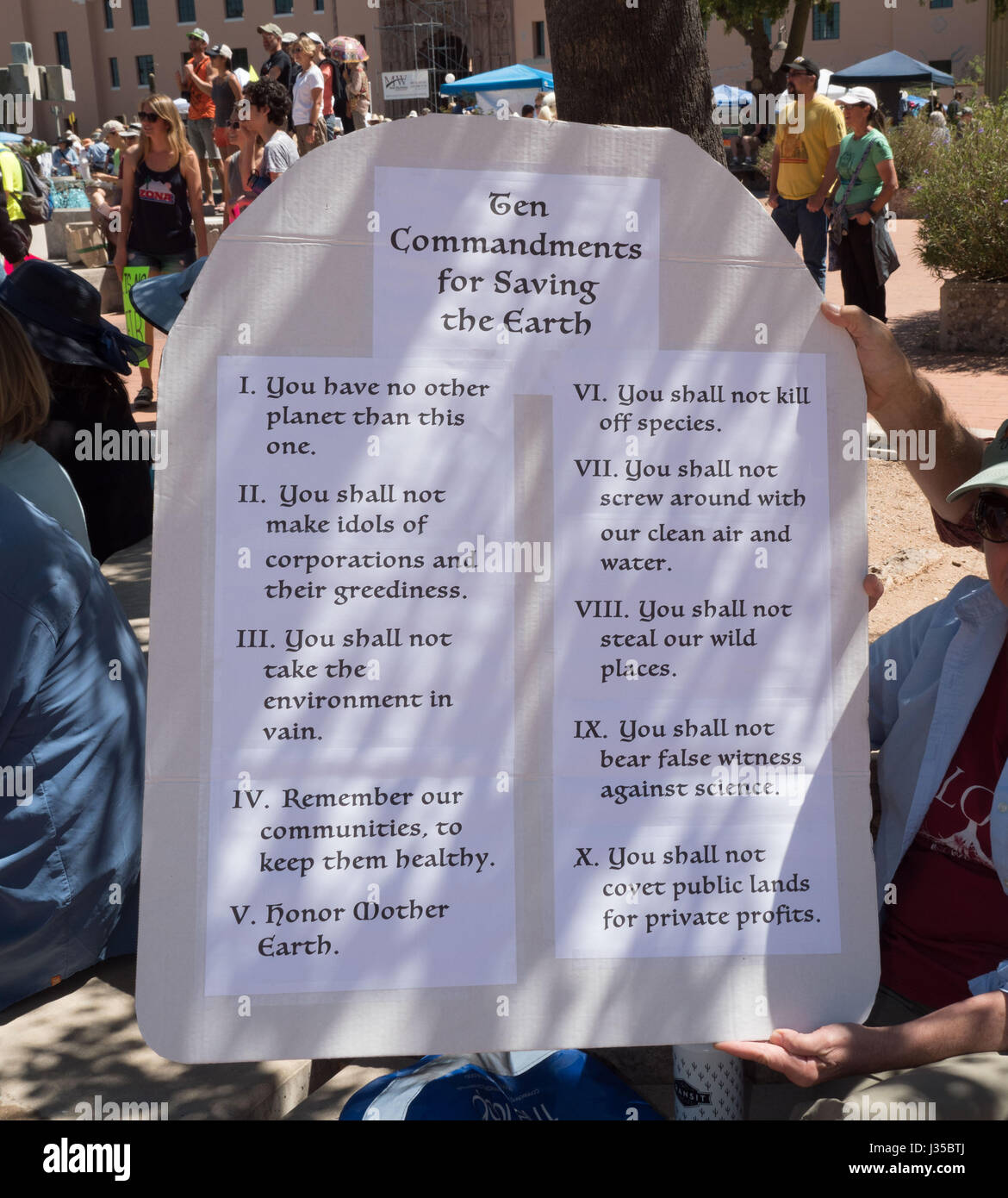 Ten Commandments for Saving the Earth, People's Climate March in America, Tucson, Arizona, USA. Stock Photo