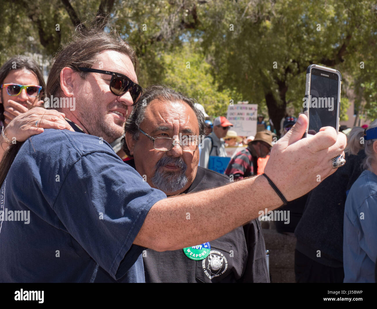 Champion of the environment and human rights, American Congressman Raúl Manuel Grijalva poses for a selfie at the People's March for Climate in Tucson, Arizona, USA, 29 April 2017. Stock Photo