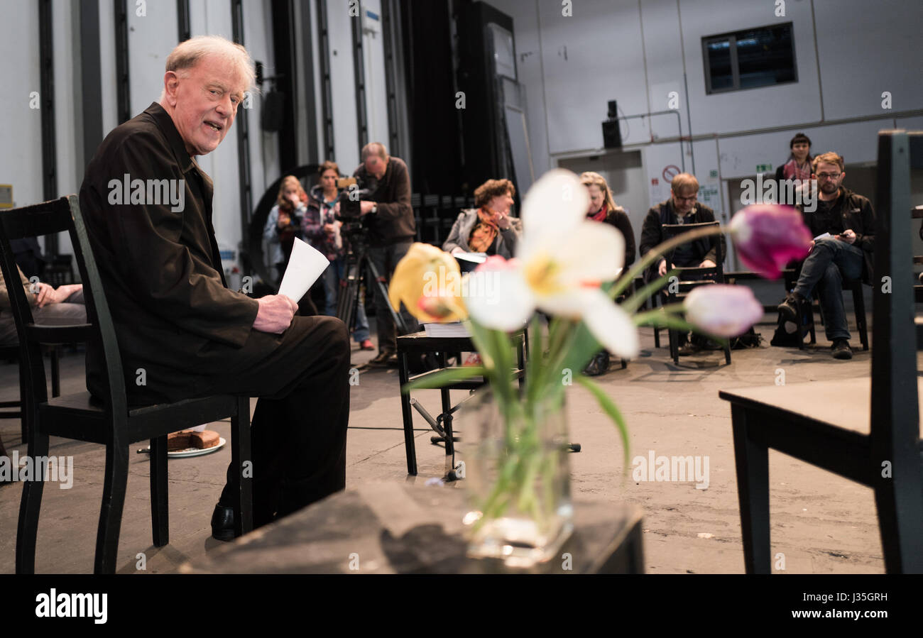 Berlin, Germany. 3rd May, 2017. Claus Peymann, the director of the Berlin Ensemble, during an interview in Berlin, Germany, 3 May 2017. The 79-year-old has directed the ensemble for 18 years. He has gained prominence for his acerbic public statements. He will resign this summer. Photo: Jörg Carstensen/dpa/Alamy Live News Stock Photo