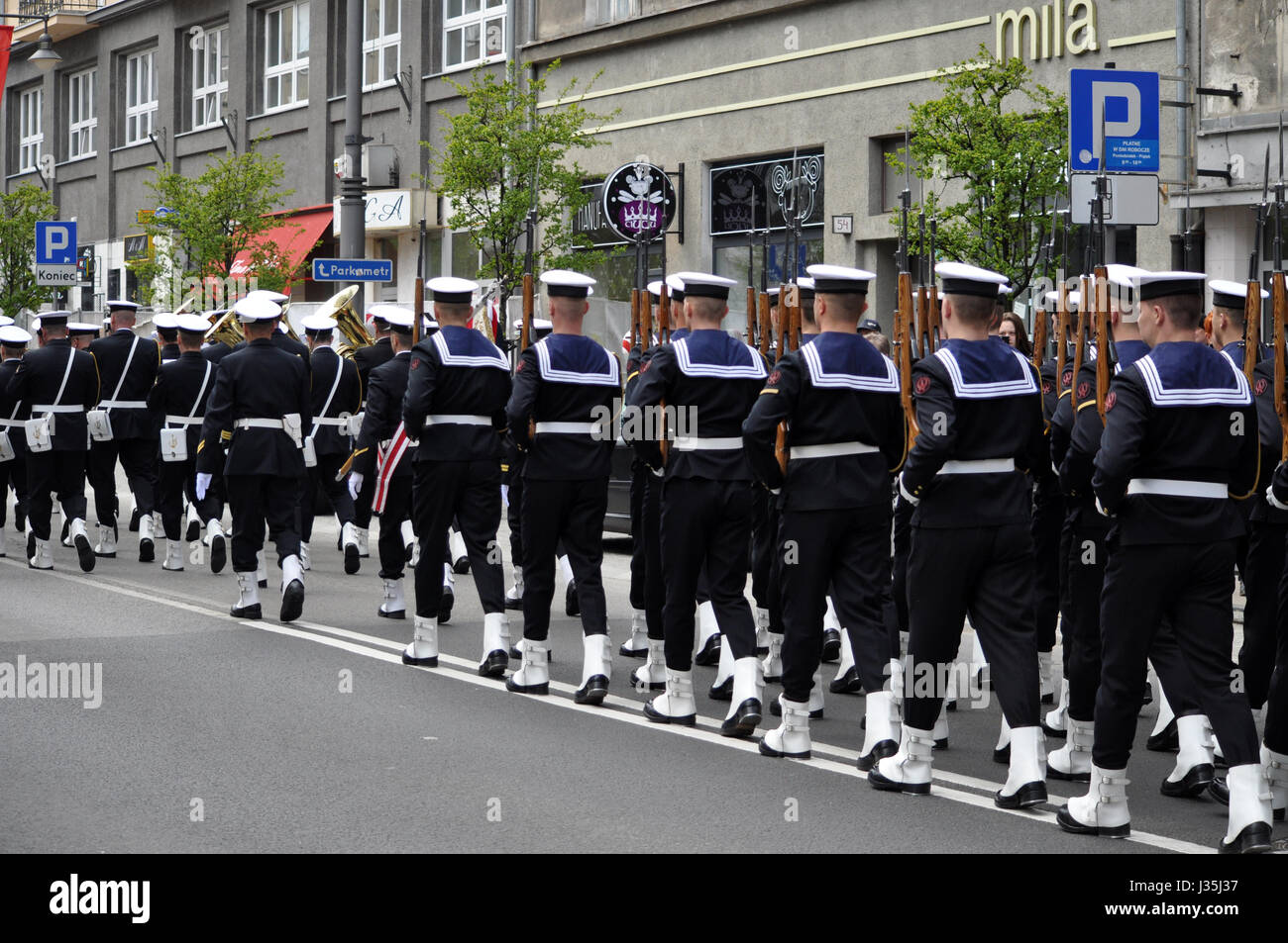 Gdynia, Poland; 3rd May 2017; soldiers marching on the main street, soldiers from polish navy, Constitution Day parade in Gdynia, Mariia Kamenska/Alamy Live news Stock Photo