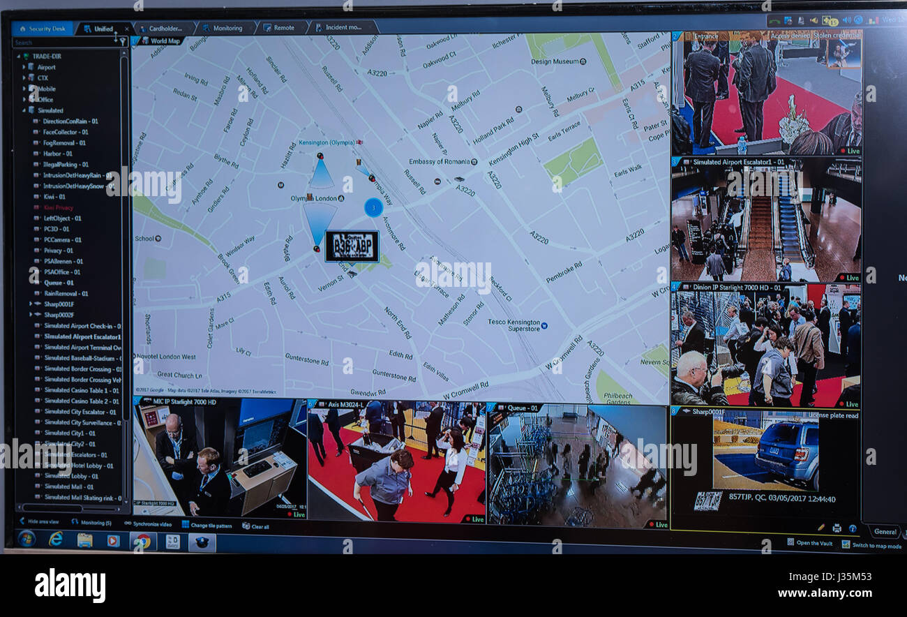 London 3rd May 2017 CCTV security system with geo tracking on display at the Counter Terror Expo, London Credit: Ian Davidson/Alamy Live News Stock Photo