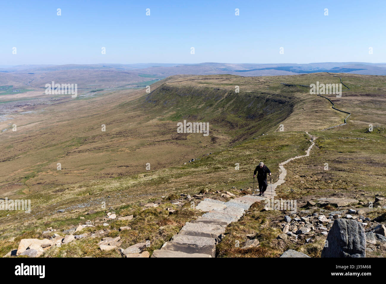 Ingleborough, Yorkshire Dales, UK. Wednesday 3rd May 2017. UK Weather.  Clear blue skies made for some far reaching views across the Yorkshire Dales for walkers tackling the mountain of Ingleborough today. © David Forster/Alamy Live News. Stock Photo