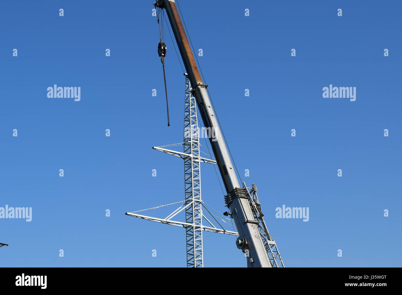 The elevator crane on a truck platform Stock Photo Alamy