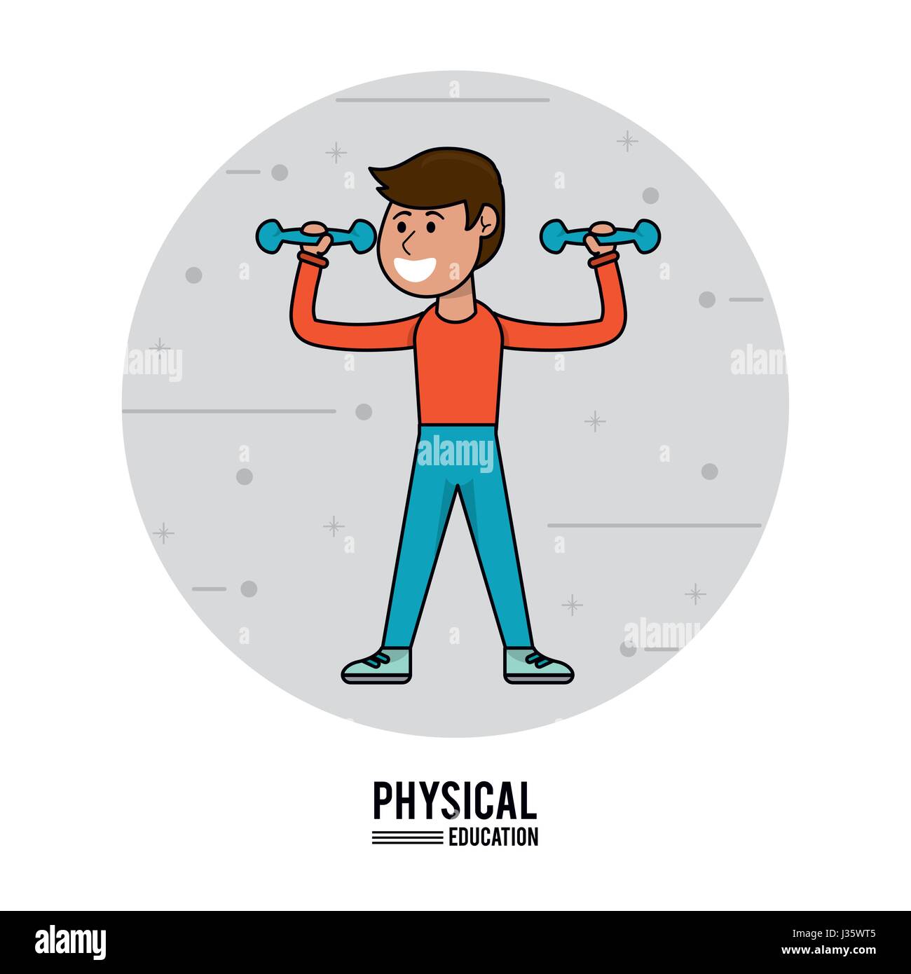 physical education boy lifting dumbbell sport Stock Vector Image