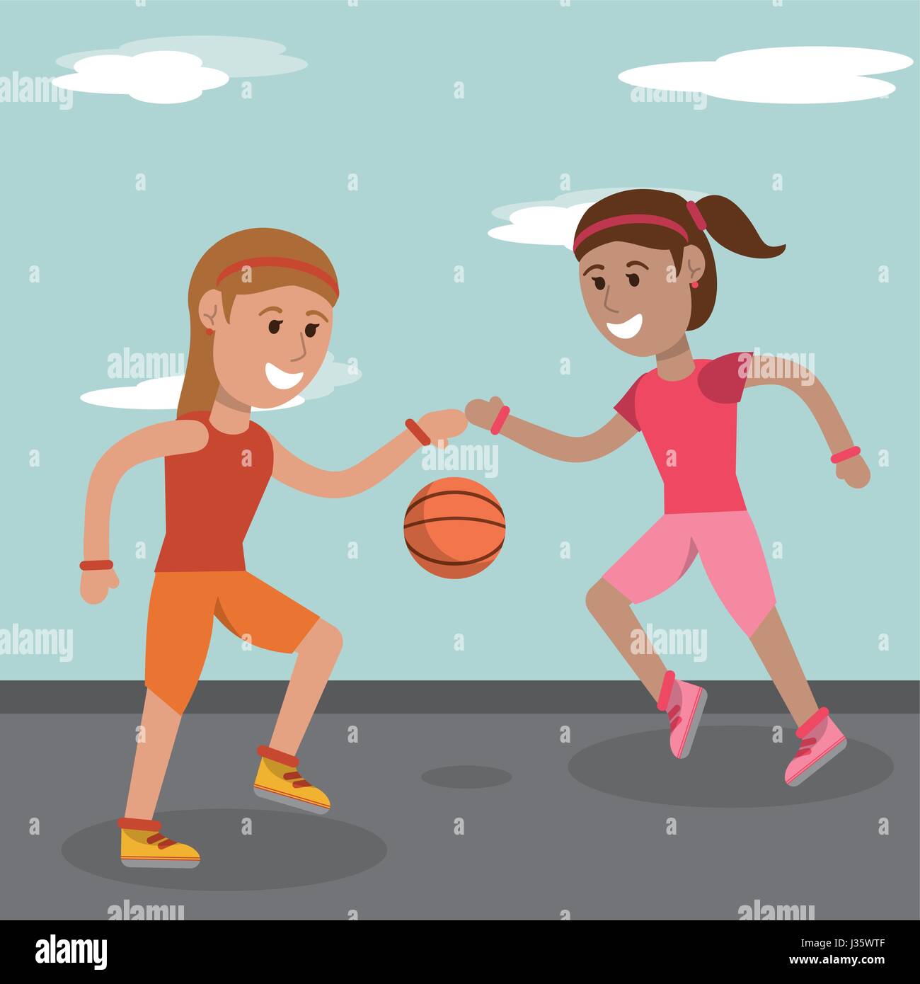 cartoon girls playing basketball sport image Stock Vector