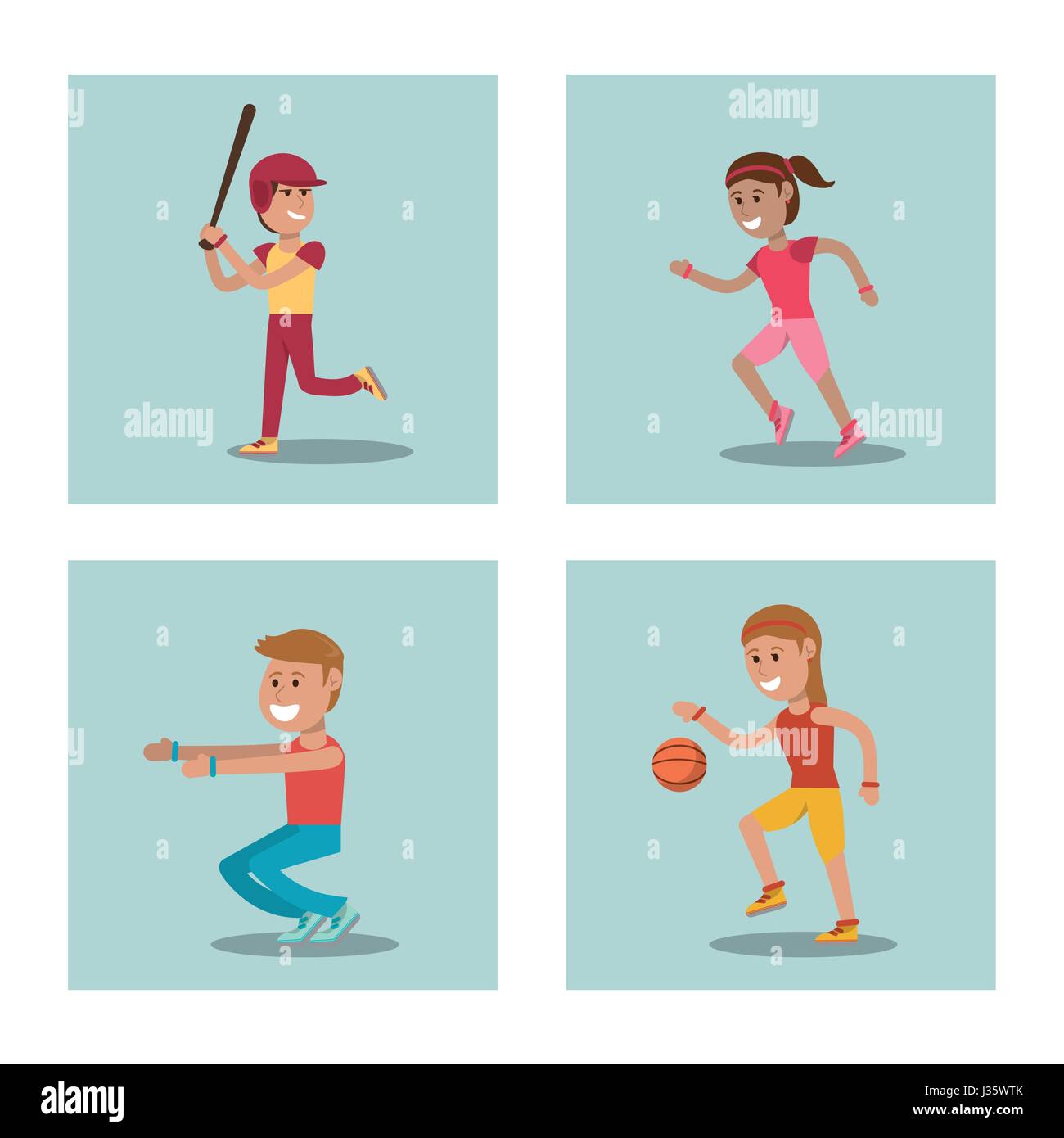 set kids playing physical education school sport image Stock Vector