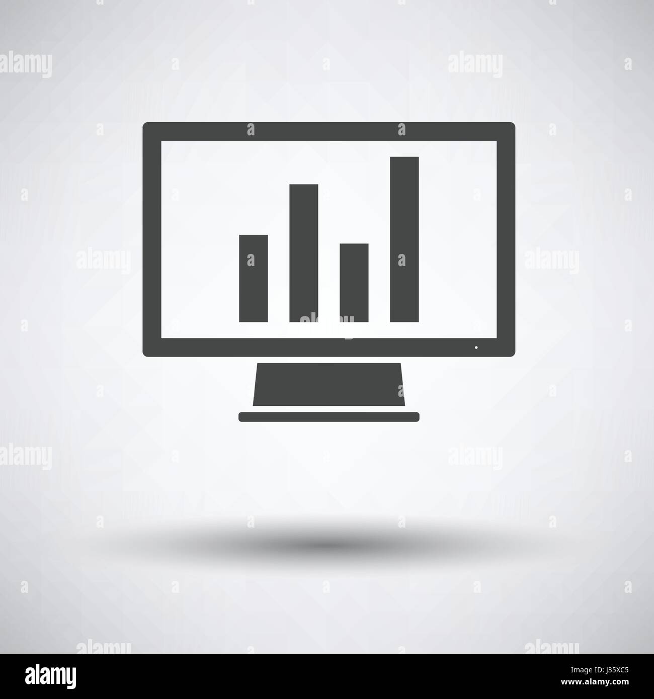 Monitor with analytics diagram icon on gray background, round shadow ...