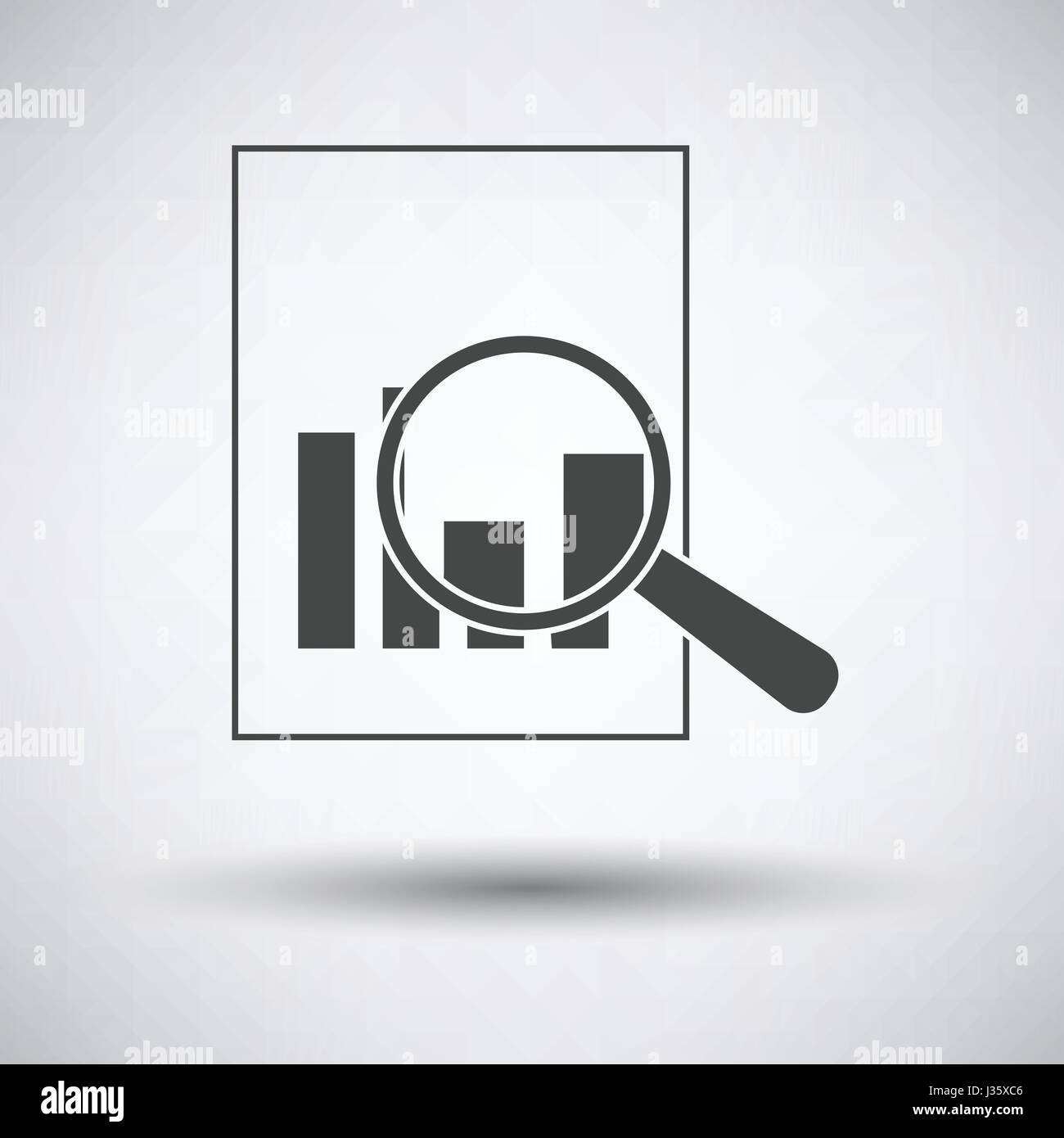 Magnificent glass on paper with chart icon on gray background, round ...