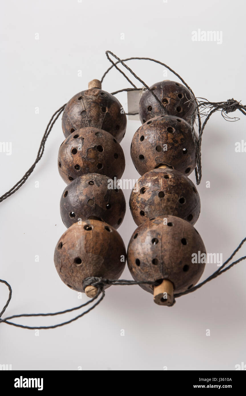 African handmade instrument, rattle isolated on white background Stock