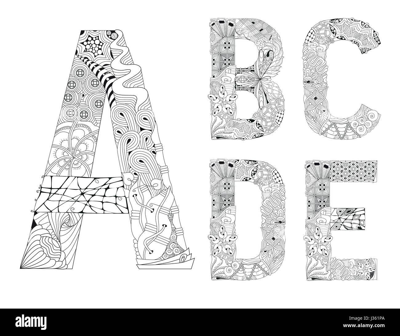 Unusual alphabet doodle style letters on a white background Stock Vector