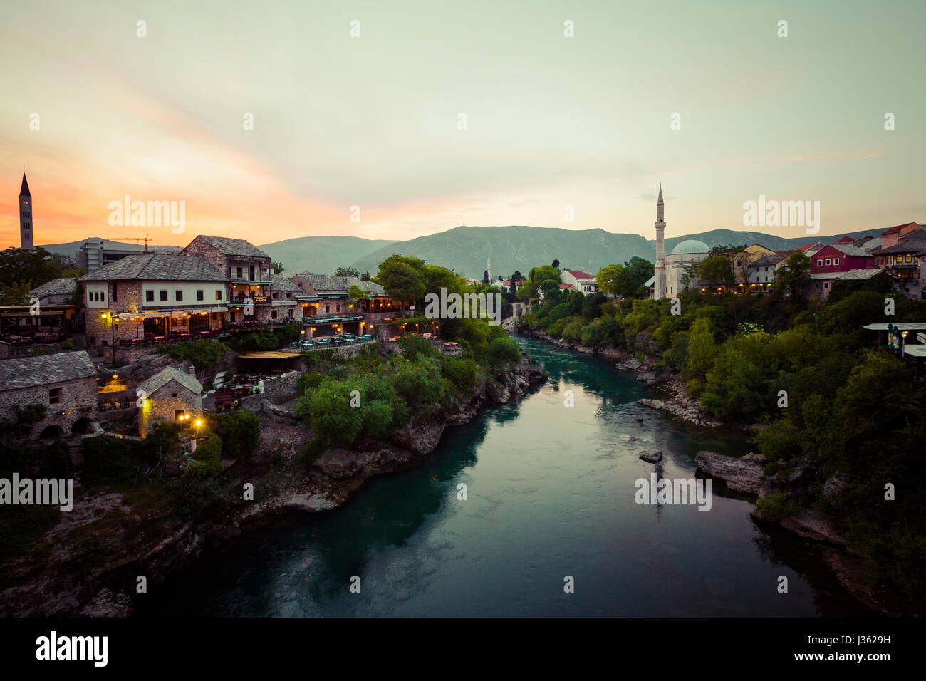 Old bridge in Mostar at night . Bosnia and Herzegovina Stock Photo