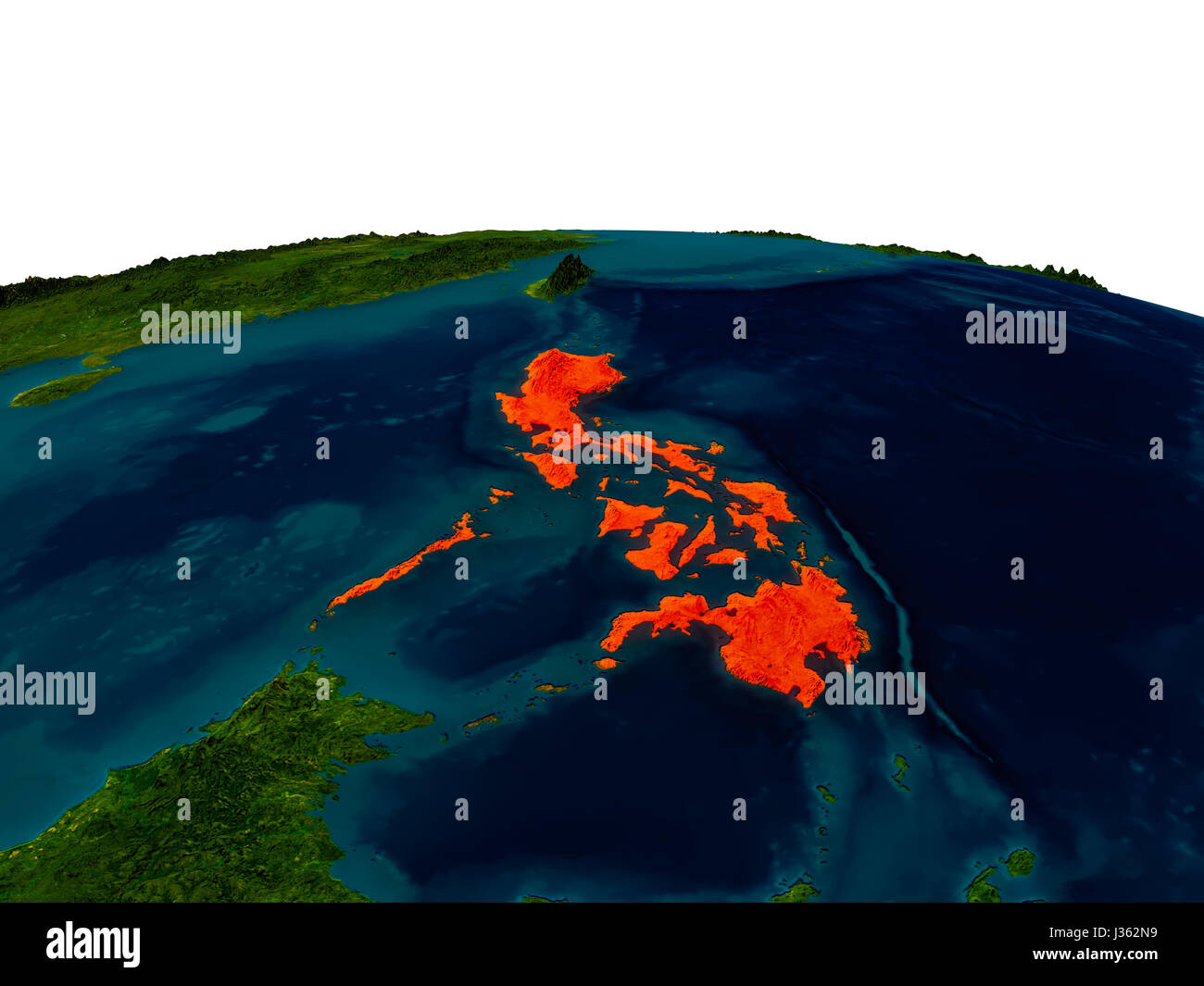 Philippines highlighted in red on detailed model of planet Earth. 3D ...