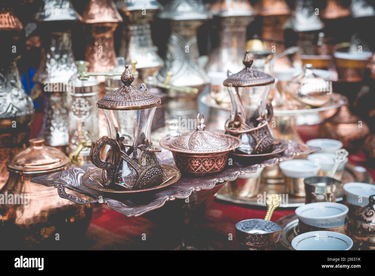 Copper product as souvenir for visitors and tourists in Old Town Sarajevo. Bosnia and Herzegovina. Stock Photo