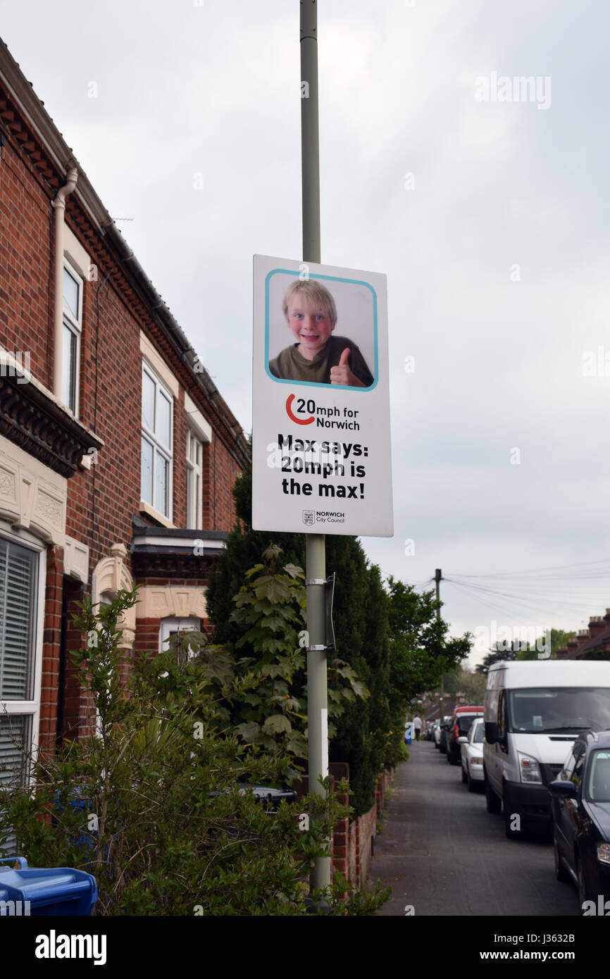 Traffic calming poster in Norwich, UK Stock Photo