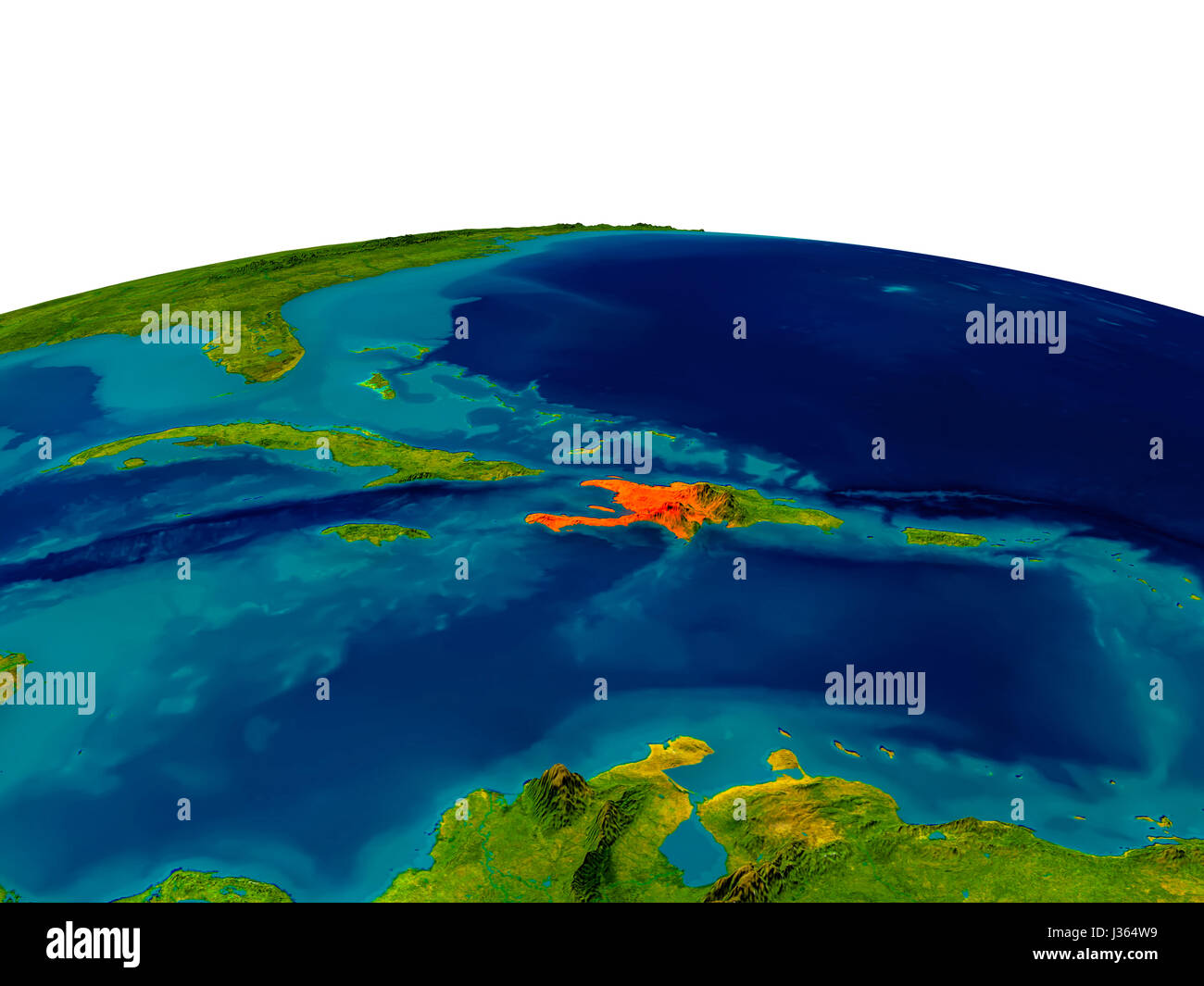 Haiti highlighted in red on detailed model of planet Earth. 3D ...