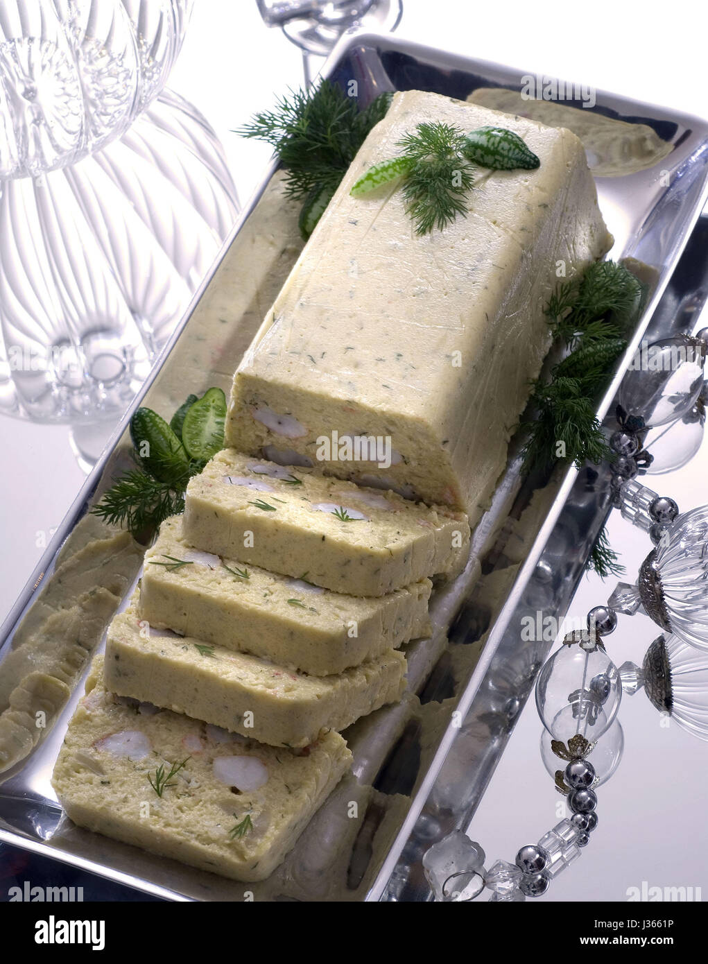December, Christmas dinner with strass: terrine with cream of fennel and scampis Stock Photo
