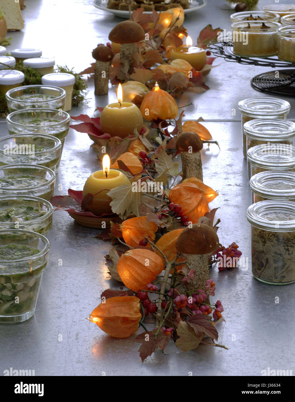 October, meal on a forest theme: table with autumnal decoration Stock Photo  - Alamy