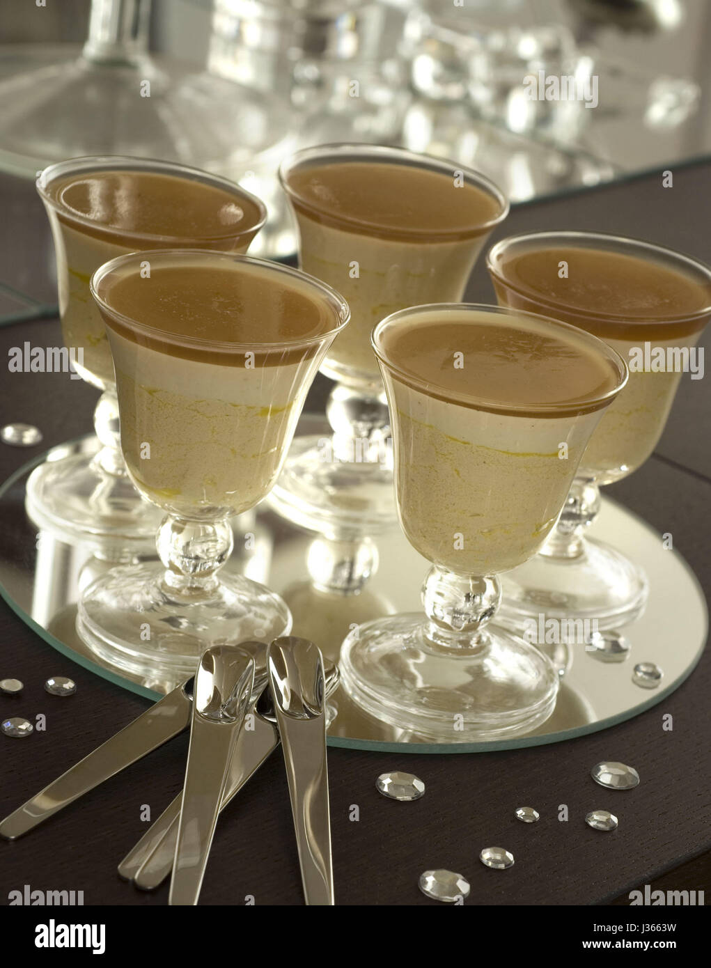 December, Christmas dinner with strass: creams of foie gras and beans Stock Photo