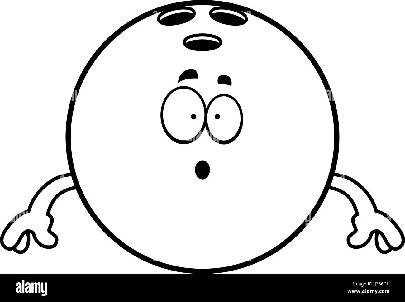 A cartoon illustration of a bowling ball looking surprised. Stock Vector