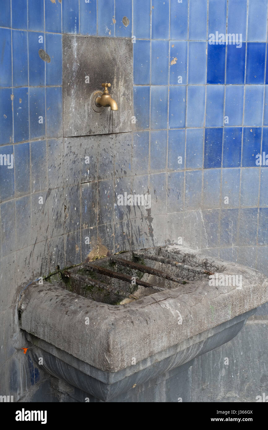 Drinking water fountain with blue ceramic tiles, Funchal, Madeira Stock Photo Alamy