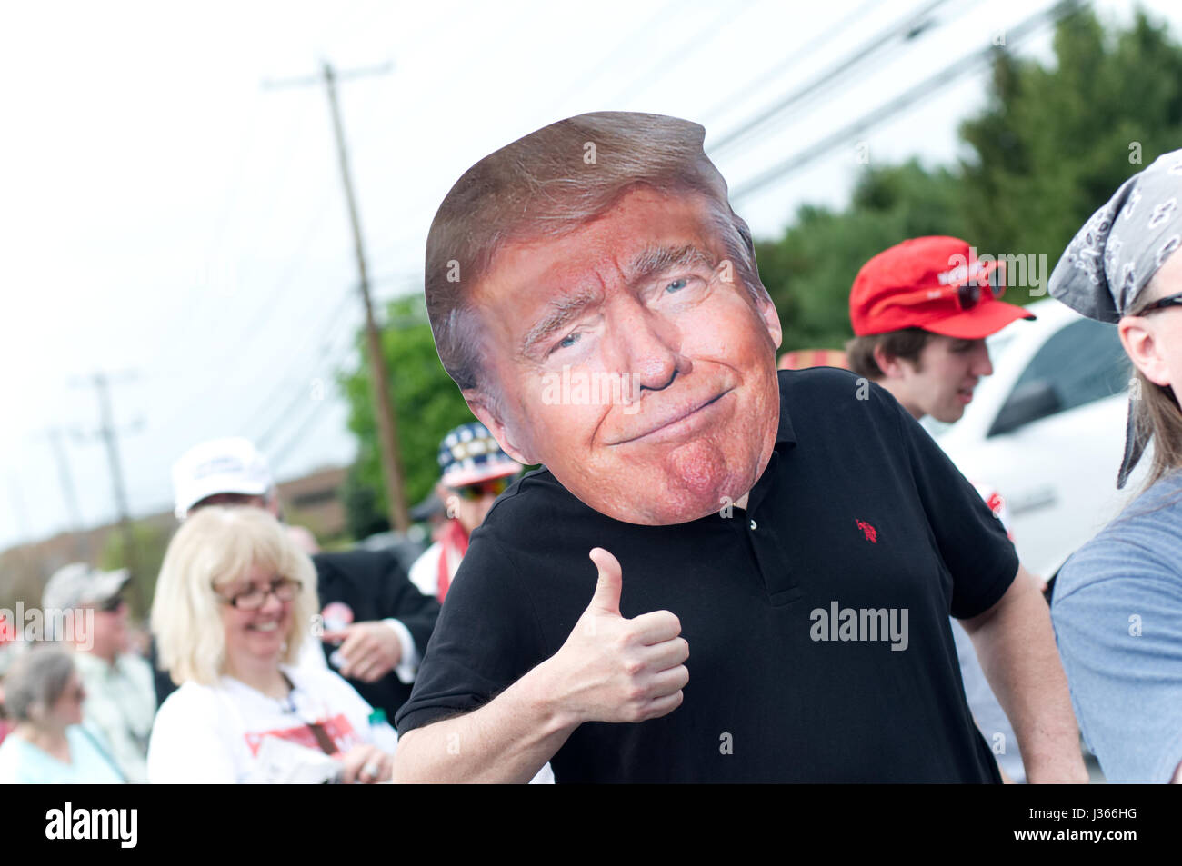 Trump supporters wait in line for hours ahead of the April 29, 2017 rally of President Trump in Harrisburg, PA. The “Make America Great Again” event i Stock Photo