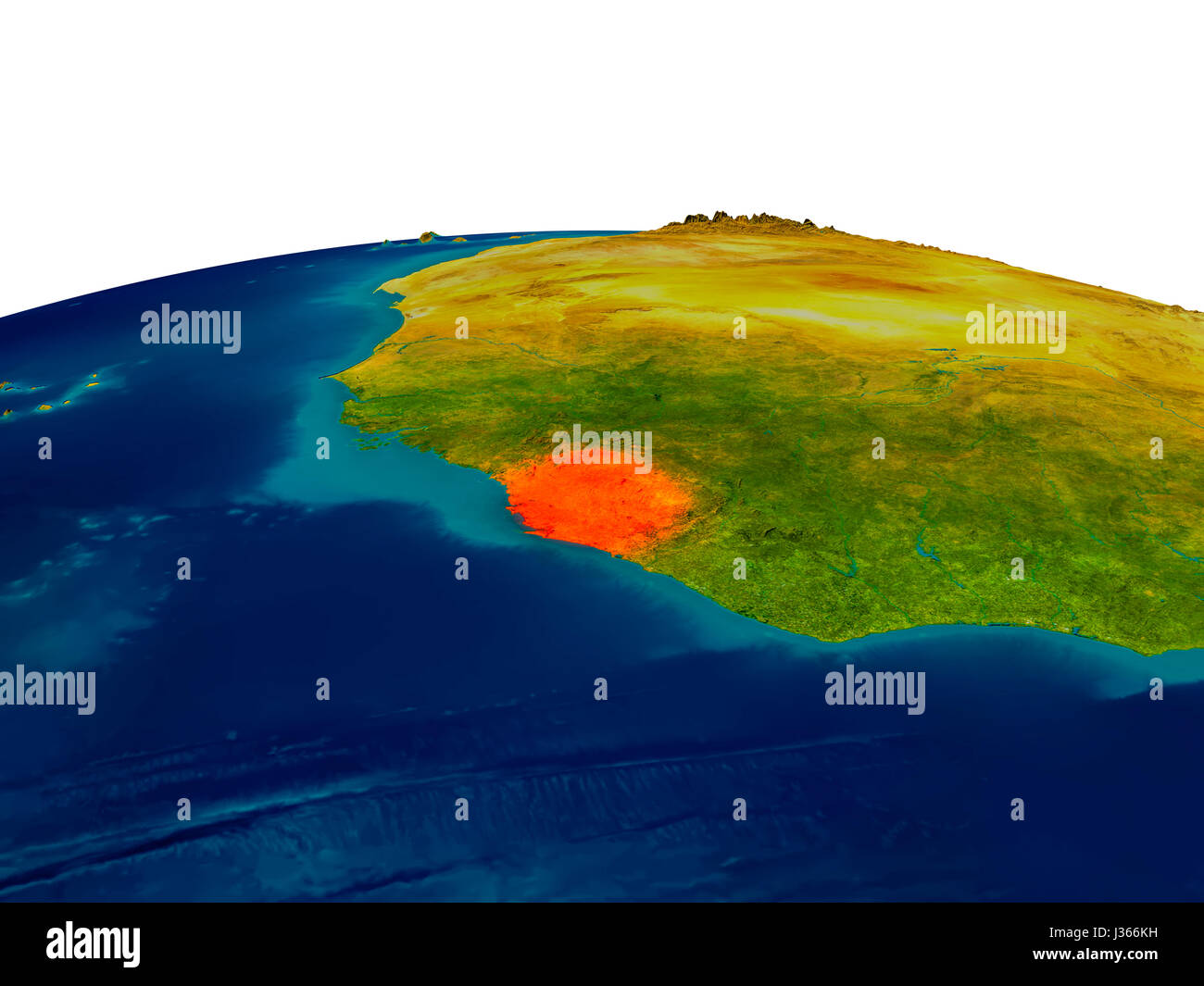 Sierra Leone highlighted in red on detailed model of planet Earth. 3D ...