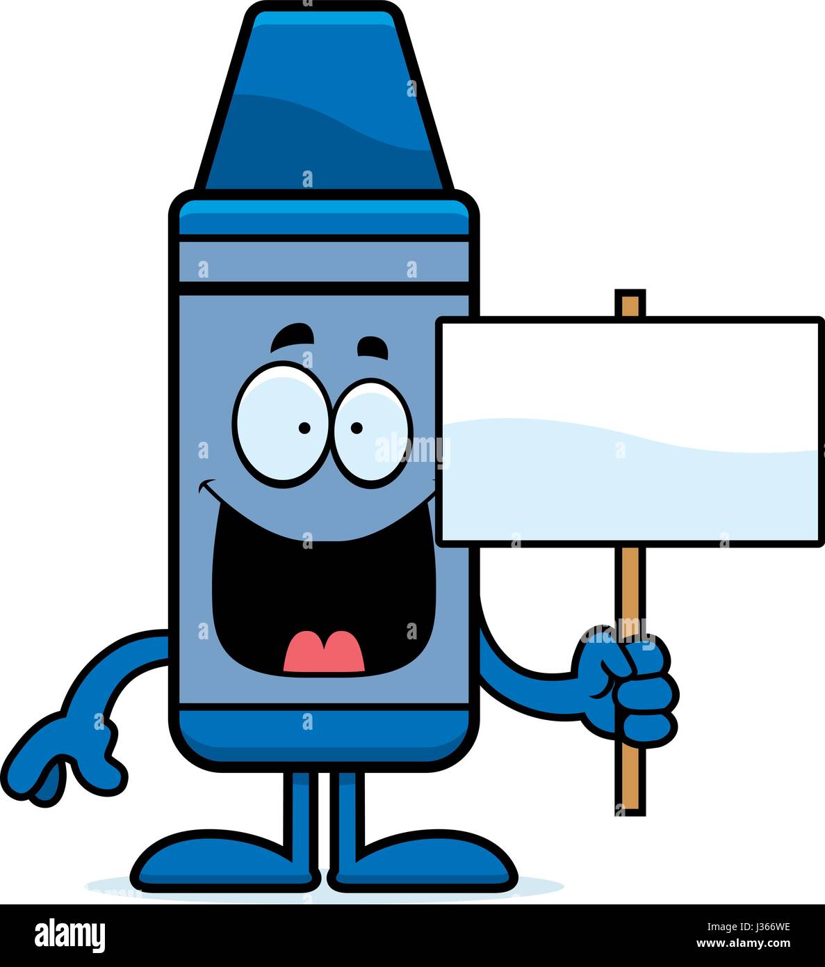 A cartoon illustration of a crayon holding a sign. Stock Vector