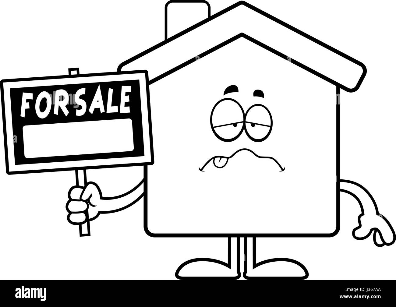 A cartoon illustration of a home for sale looking sick. Stock Vector