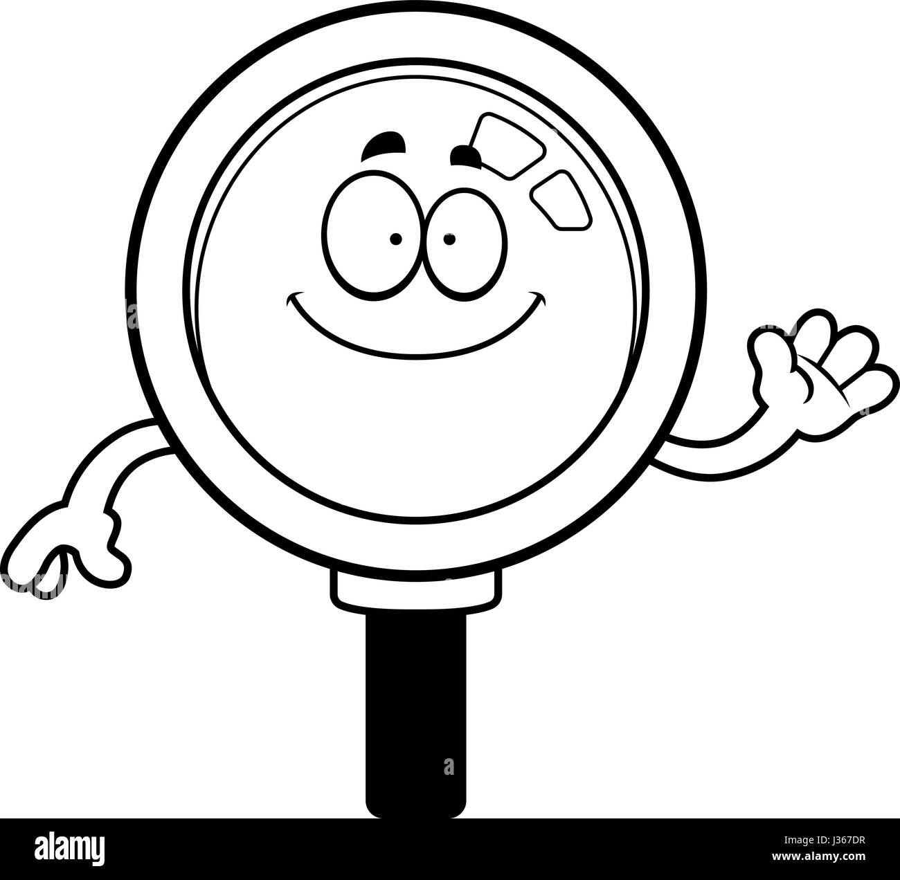 A cartoon illustration of a magnifying glass waving Stock Vector Image